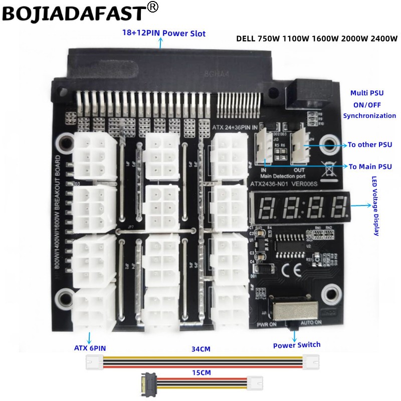 2400W Server Psu Breakout Board - 12 * Connecteurs PCI-E 6 broches